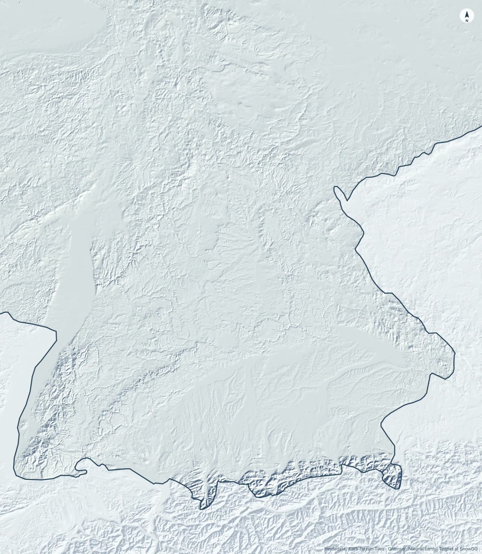 Relief-kort over Tyskland med skiområdernes placering